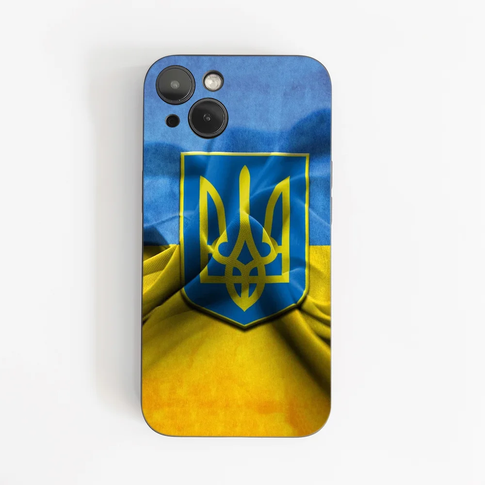 U-Ukraine Flag Phone Case Black Phone Case For IPhone 15 14 Plus 13 12 Mini Silicone Cover Funda Shell