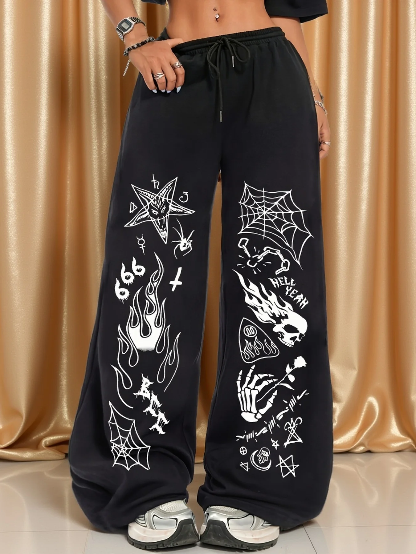 

Punk Rock Gothic Pants Elastic Belt Straight-leg Pants Daily Streetwear Fashionable, Comfortable Ideal Long Pants Adults