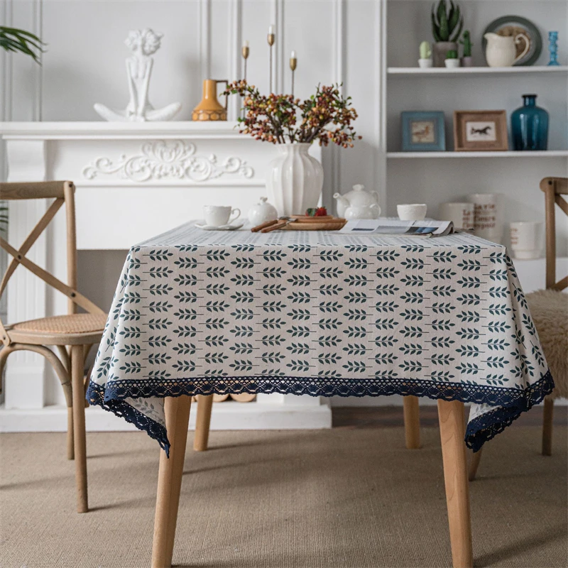 Rural Style Cotton Linen Printing Tablecloth Washable Rectangular Blue Rose Home Coffee Dining Table Fireplace Microwave Cover