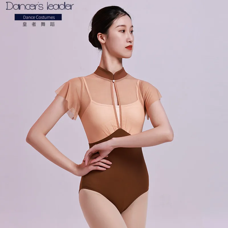 Ballet Leotard For Women's Exercise Clothes Cheongsam Mesh Gymnastics Leotard Adult Ballerina Stage Costumes