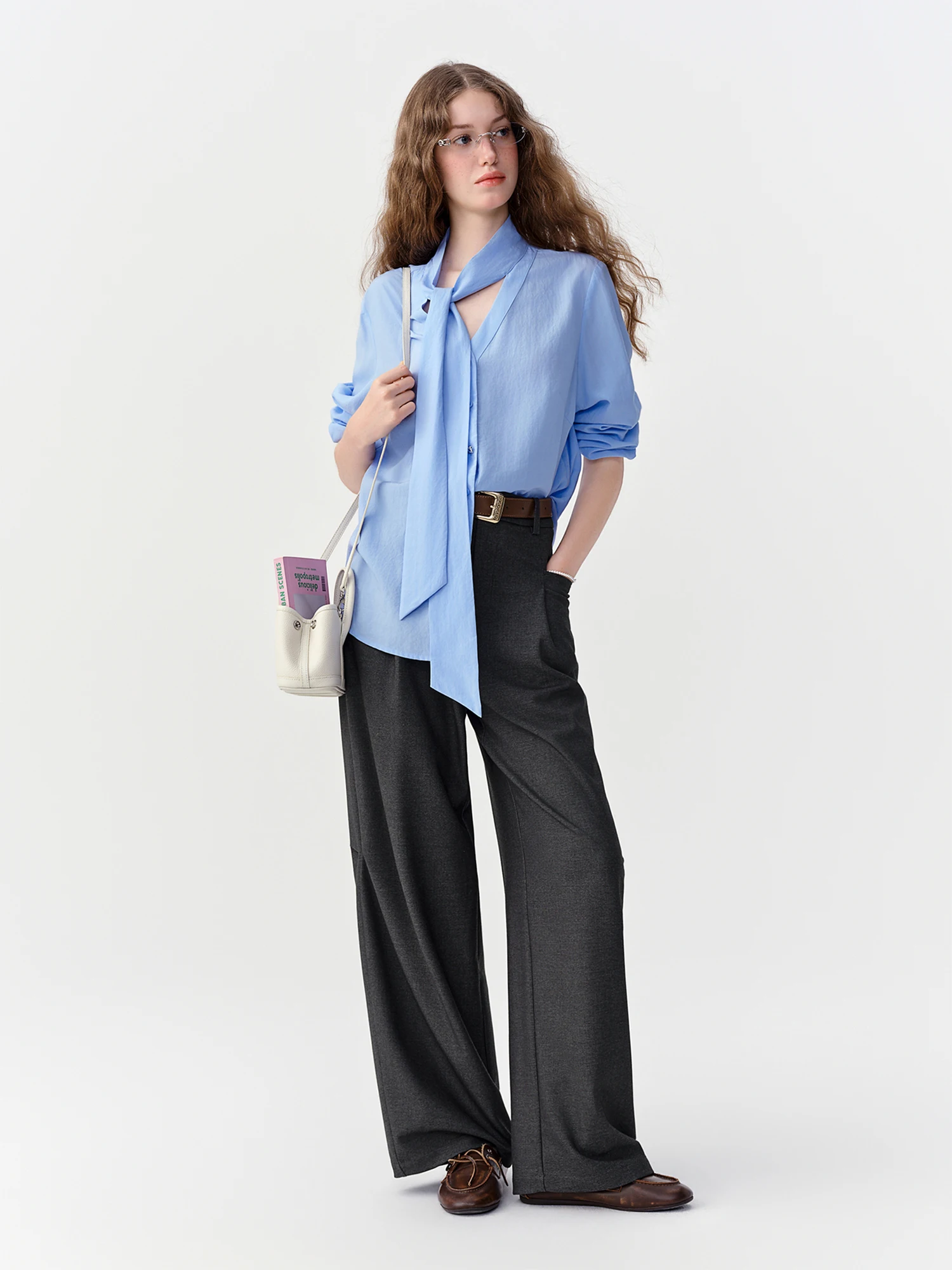 DUSHU Women's Multi‑Size High‑Waisted Wide‑Leg Straight Commuter Suit Pants Comfortable Casual Long Trousers Flattering Bottoms