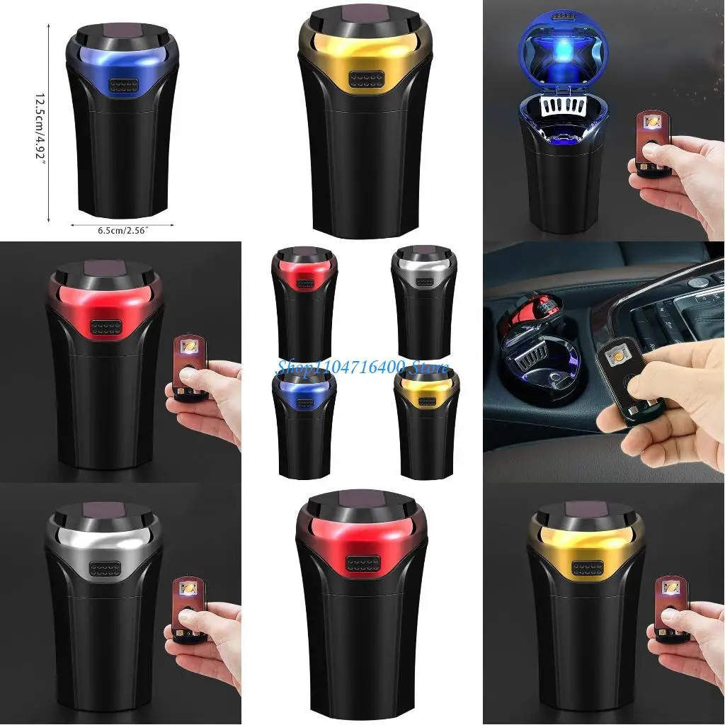 

y1gd Ashtray for Car With LED Blue Light Windproof for Outdoor Travel Home
