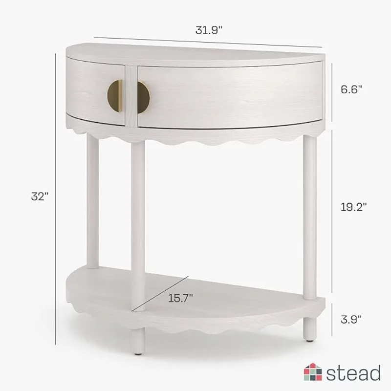 Scalloped Skirt Half Moon Console Table - Small Entry Table with Storage for Narrow Spaces - Modern Home Decor