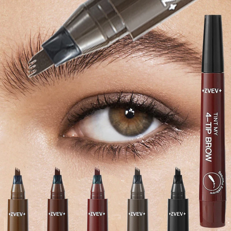 قلم حواجب بأربع نقاط، قلم حواجب بأربع نقاط، يدوم طويلاً، خالي من التلطخ، مقاوم للماء