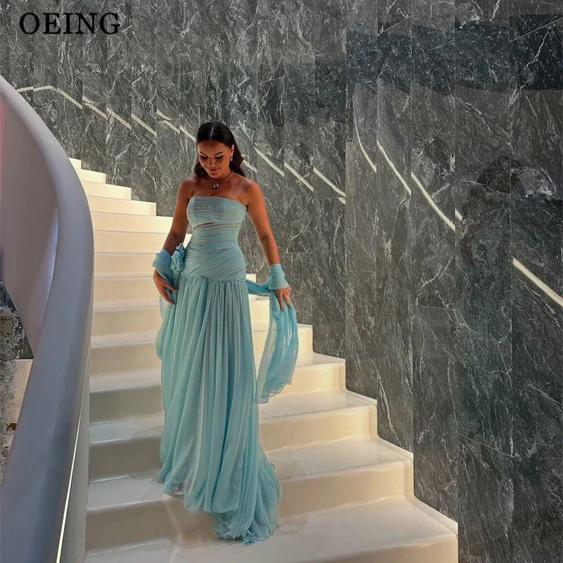 

OEING Simple A-Line Prom Dresses Strapless Pleats Floor-Length Illusion Draped Party Gowns שמלות ערב Customized