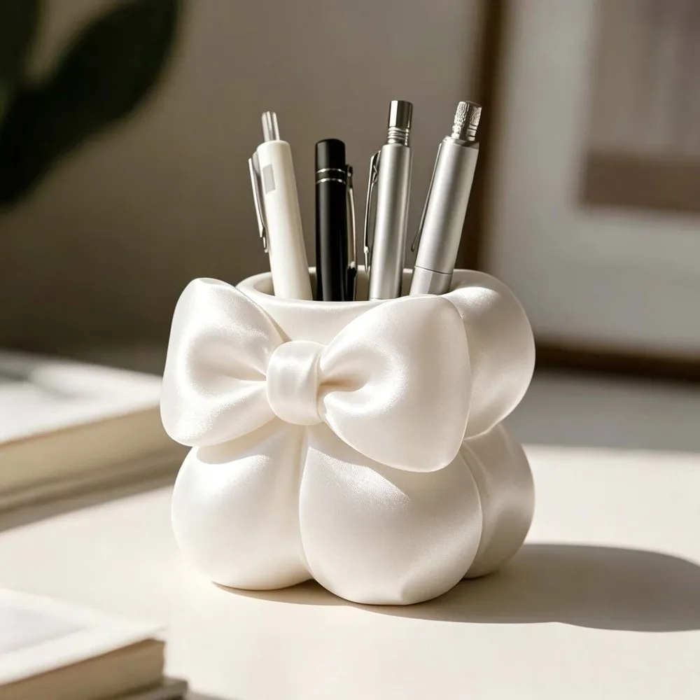 3D Printed Storage Box Multi-function Creative Desktop Organizer Flower Vase Sweet Bow Pen Holder Vanity Organizer