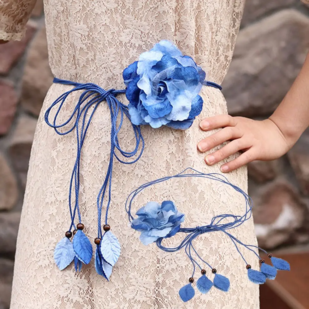 

Fashion Elegant Tassle Dress Decorated Big Flower Women Waist Chain Belts Waistband Waist Rope