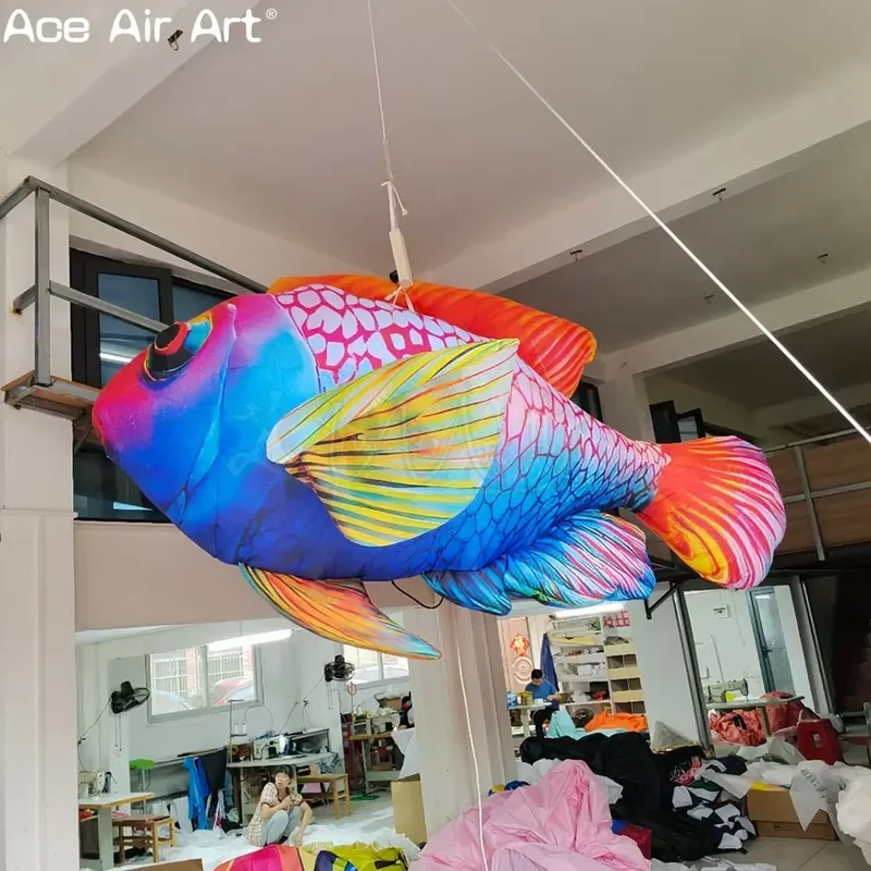 Custom hanging inflatable colorful koi fish sculpture for aquarium museum decoration