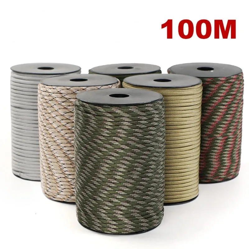 100m  9 core parachute rope, outdoor mountaineering and camping emergency survival rope, 4mm DIY braided bracelet, clothesline