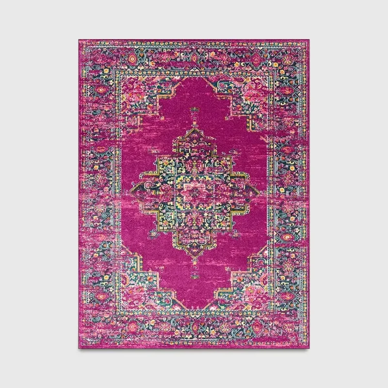 Fuchsia Traditional Floral Persian Stain-Resistant Easy to Clean Rug for Bedroom Living Room Vintage Oriental Ethnic Style Rug