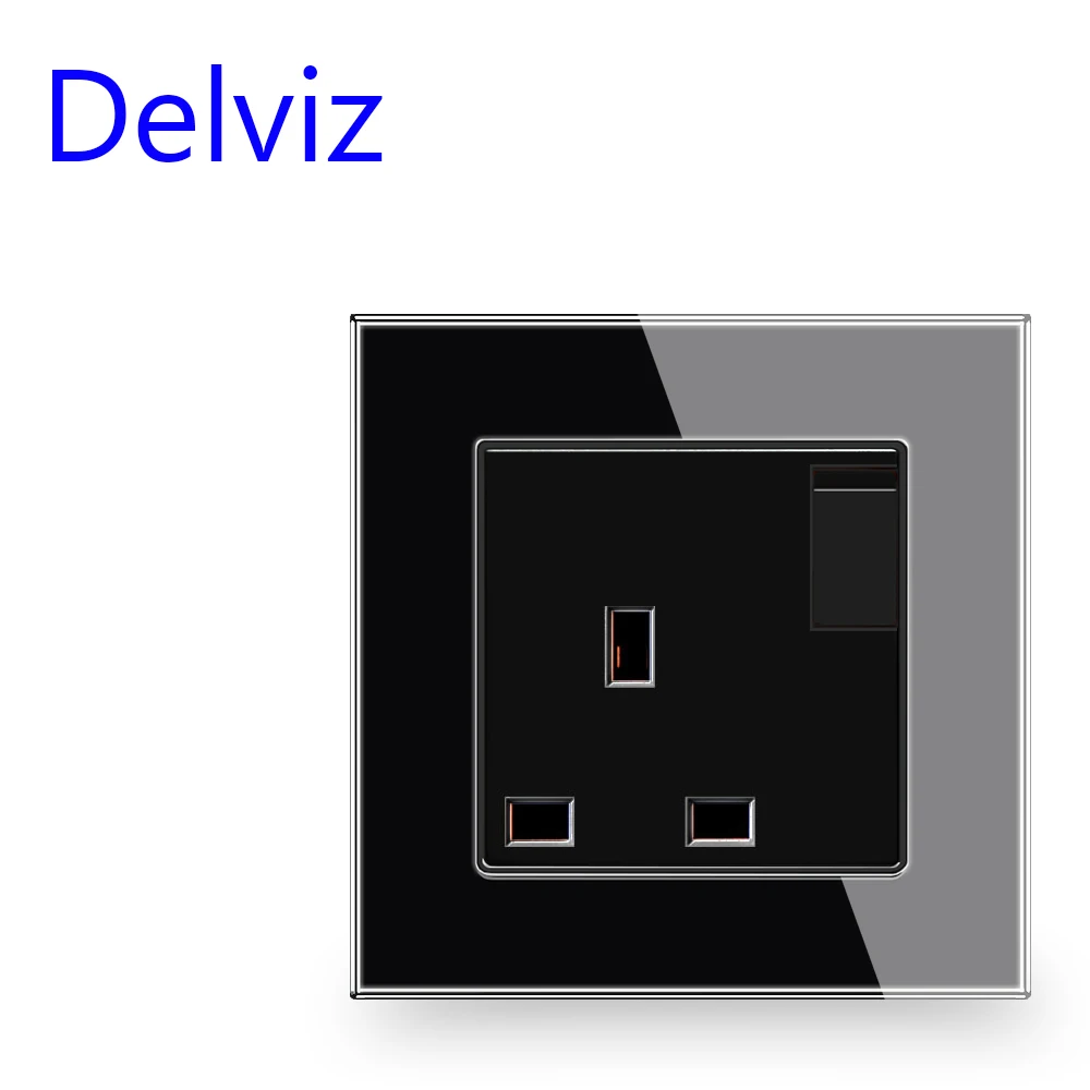 Delviz 13A UK Standard Power Socket, No logo Tempered glass Panel, AC 110V-250V, Electric plug Wall Outlet with switch control