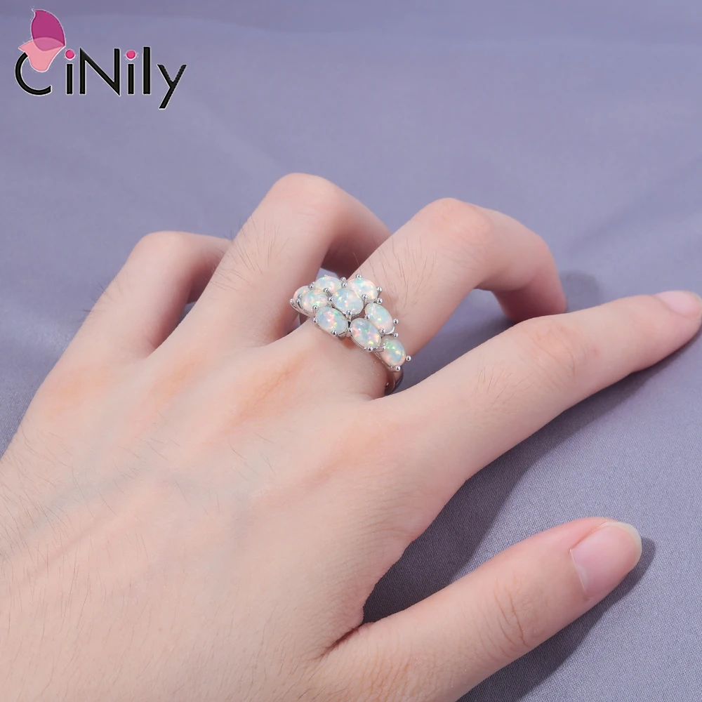 CiNily Created White Fire Multi-opal Female Rings 925 Sterling Silver Wholesale Ring for Women Fashion Jewelry Wedding Party