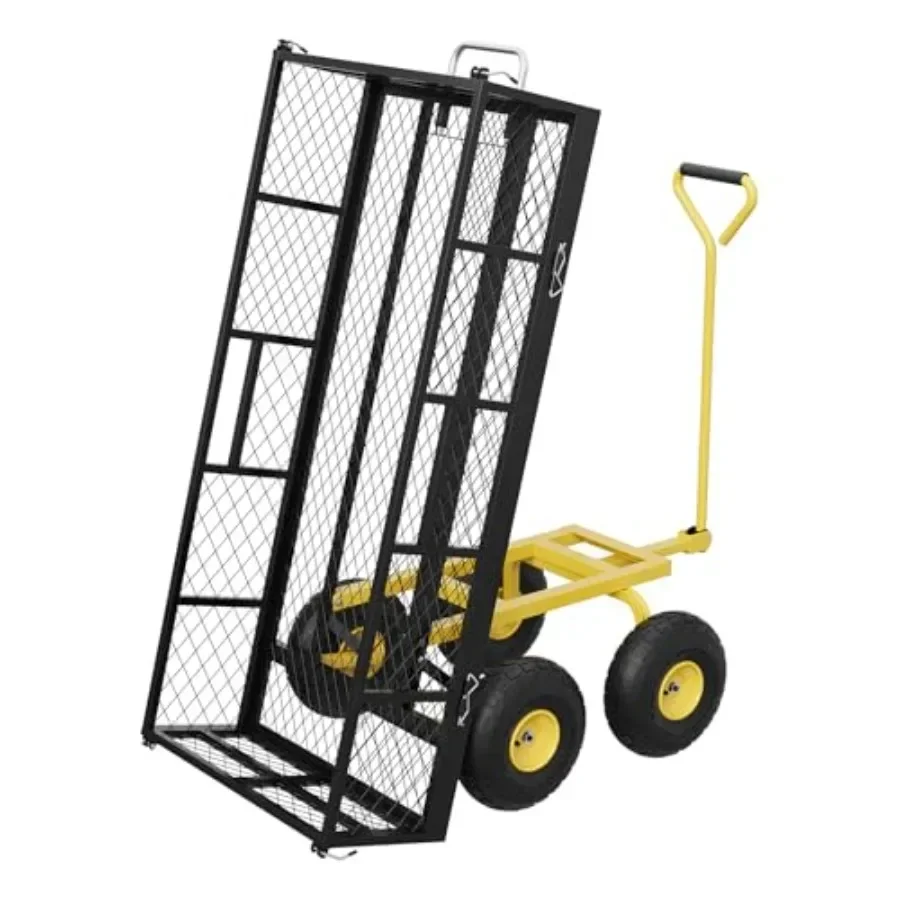 900 lbs Steel Garden Dump Cart with Removable Sides, Convert to Flatbed, Heavy Duty Yard Cart with 180°Rotating Handle and 10