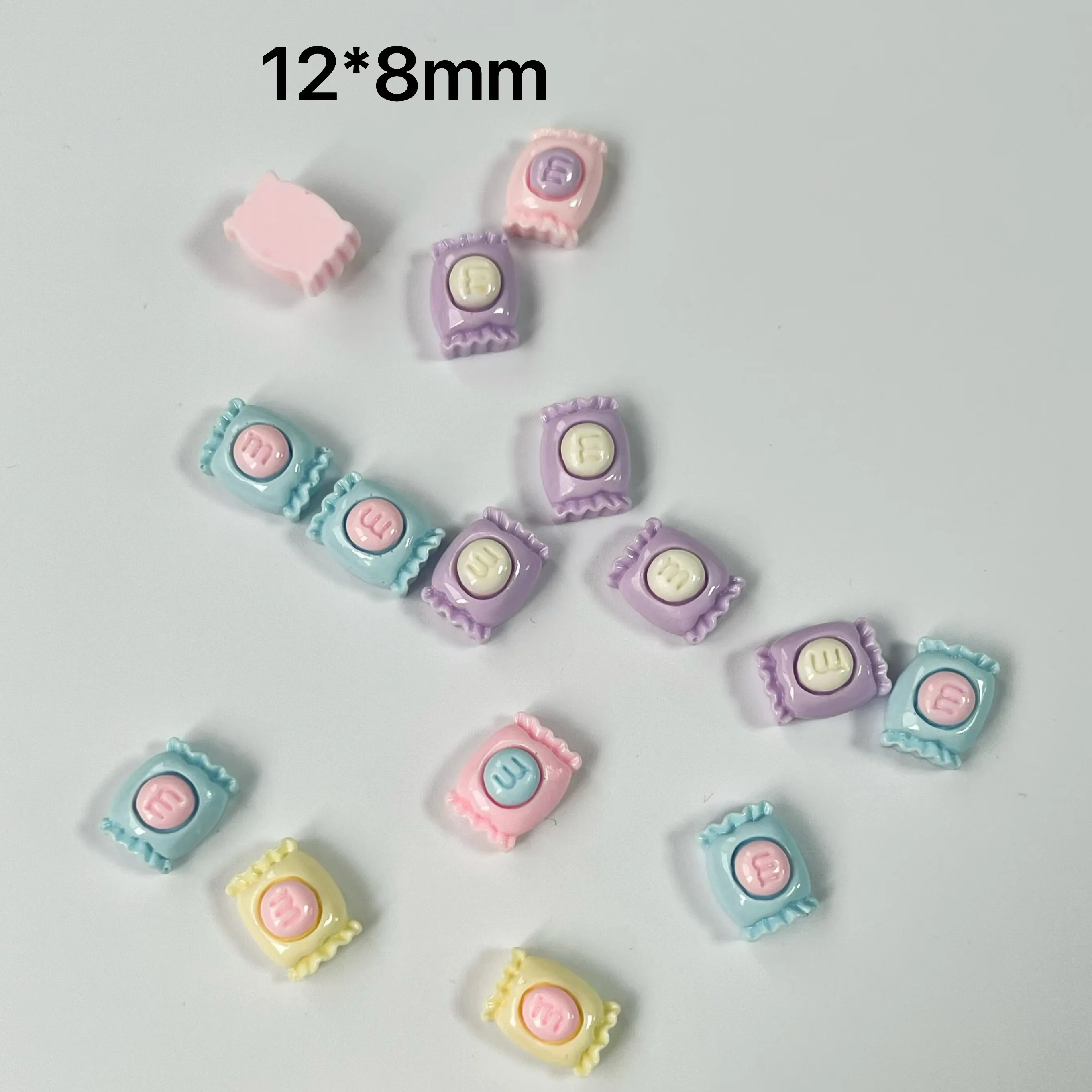 40Pcs 3D Kawaii Cartoon M Candy Macaron Color Music Note Bow Cute French Arylic Coffin Nail Art Junk Case Decoration Charms