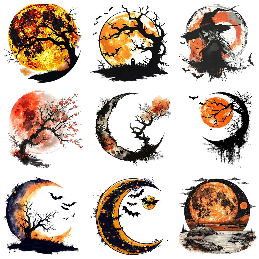 25cm Punk Style Mysterious Night Moon Iron On Heat Transfer Stickers For Ironing Transfers For Clothing Diy Clothes Appliques
