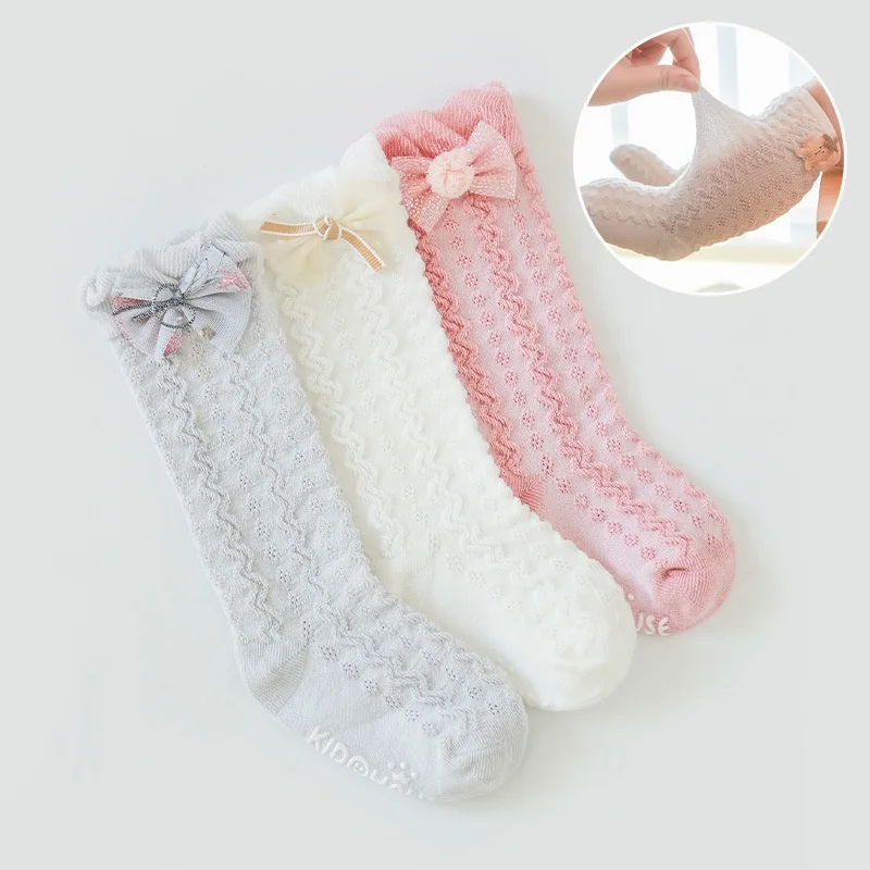 3Pairs/Set Spring Summer Baby Socks Cotton Breathable Mesh Long Socks for Child Girls Cute Non-slip Infant Toddler Floor Socks