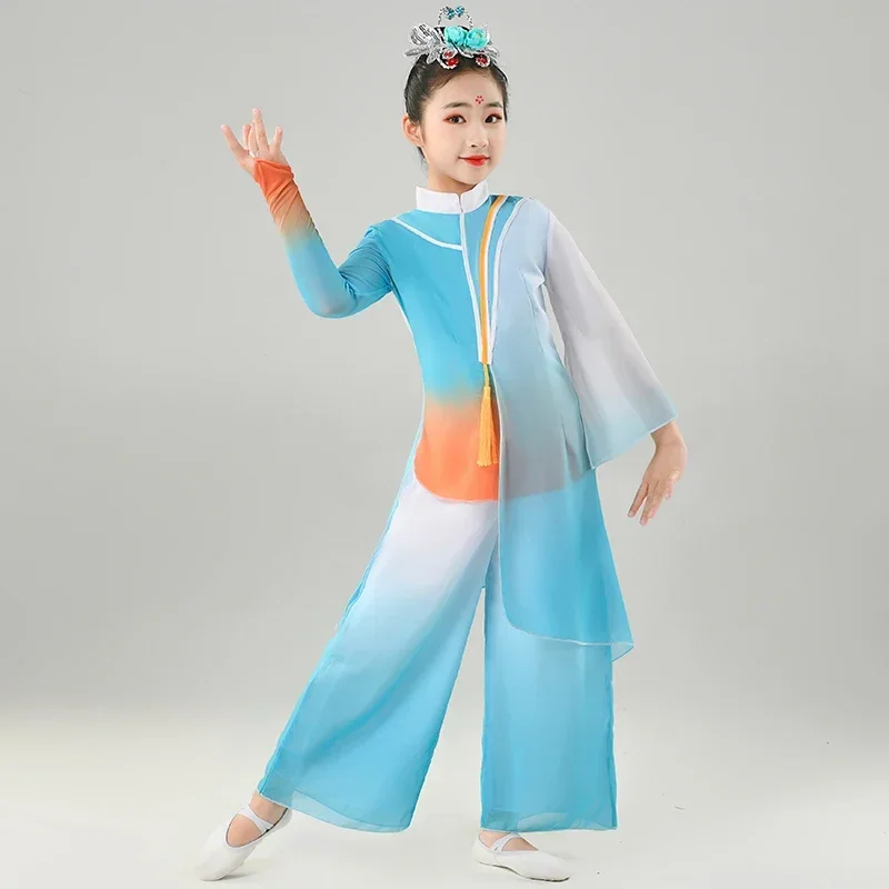 Elegant Yangko National Costumes Child Chinese Style Hanfu Classical Dance Costumes Fan Dance Yangko Dance Performance Clothing