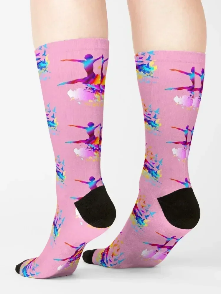 Ballet dancer jumping with flying birds Socks Soccer sheer FASHION Socks Women's Men's