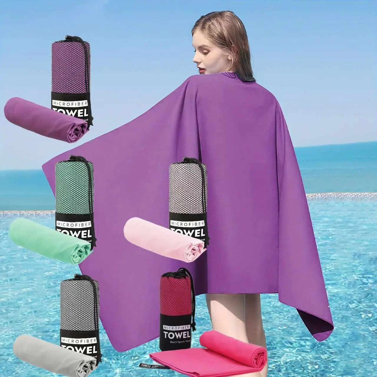 

Цилиндрическая сетчатая сумка для занятий спортом на открытом воздухе, ультра-абсорбирующее мягкое быстросохнущее полотенце для фитнеса, походов на открытом воздухе, йоги и кемпинга на открытом воздухе