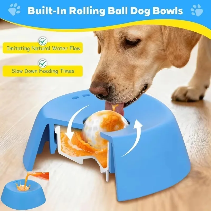 Comedero Lento para Perros con Bola Interactiva para Golosinas Líquidas, Caldo de Hueso y Yogur, Dispensador para Cachorros Pequeños, Suministros para Mascotas