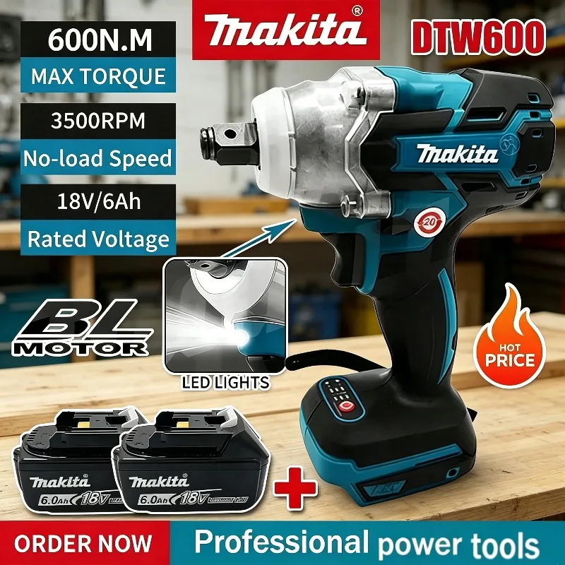 

Аккумуляторный гайковерт Makita DTW600, 1/2 дюйма, 3100 ударов в минуту, бесщеточный, перезаряжаемый, электрический, для обслуживания автомобилей