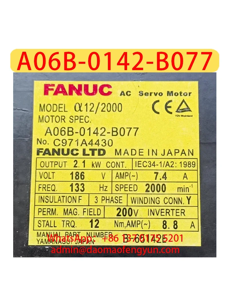 

A06B-0142-B077 Used AC Servo Motor，A06B 0142 B077，Fast shipping，The shipment will be arranged after passing the test