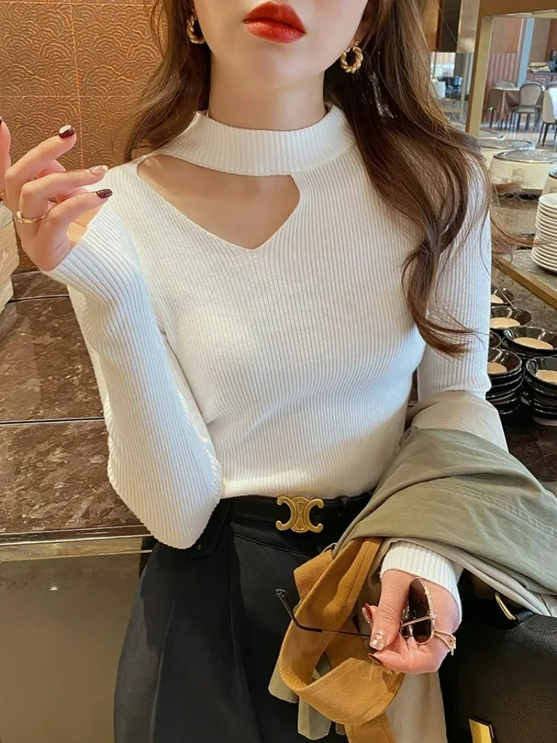 

Warm Pull Women Pullover Knitted Sweater Basic Hollow Out Women Sweaters Autumn Winter Tops Slim Jumper Soft