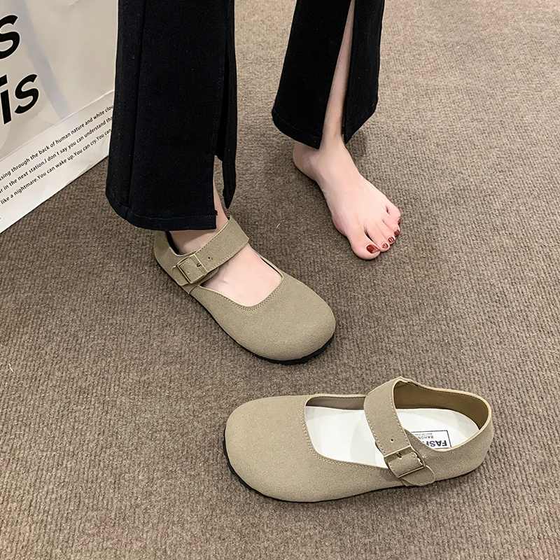 New Style Fashion High Quality Women's Shoes Fashionable Round Toe Shallow Mouth Solid Color One-line Buckle Women's Flats Shoes