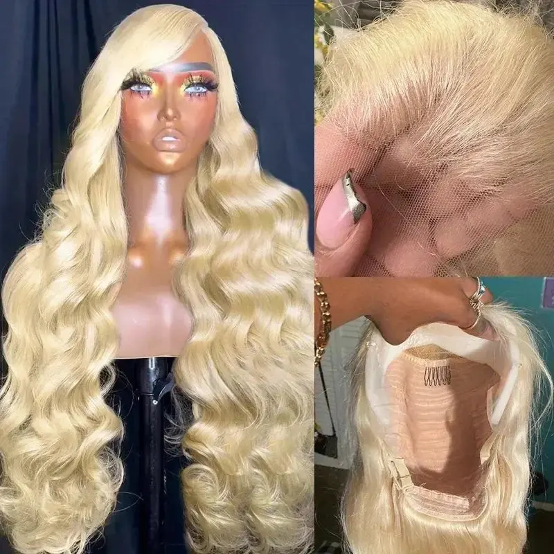 613 Blonde 13X4 HD Lace Wigs 13X6 Frontal 40 Inches Body Wave Colored Pre-Plucked Baby Glue-Free Human Hair Wig 150 Density