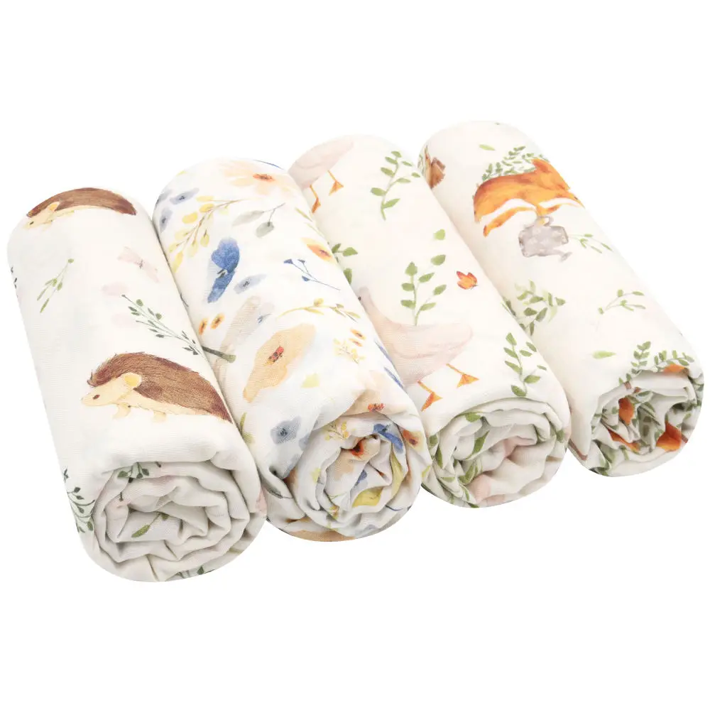 Bebê recém-nascido Musselina Swaddle Cobertor Set, Algodão Bambu Orgânico, Natural Impresso, Macio, Envoltórios