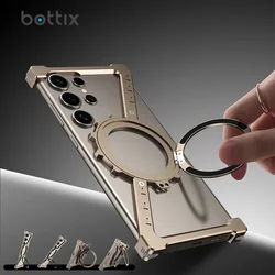 Z Shape Case For Samsung Galaxy S25 Ultra Borderless Bumper S24 U S22 S23 Luminous Metal Frame Built-in 360° Rotation Holder