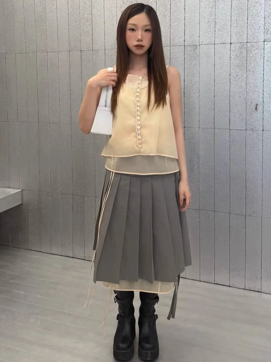 Ele coreano Sle sottile cinturino in chiffon gilet da donna Top estivo nuovo arrivo Dongdaemun L * WCLAS * IC traspirante vestibilità ampia