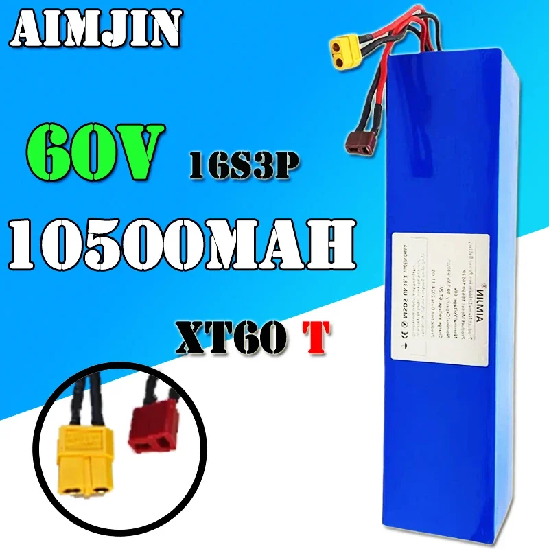 

New 60V Rechargeable Battery 10500mAh 18650 16S3P Lithium Battery Pack with BMS 700W 1500W High-power