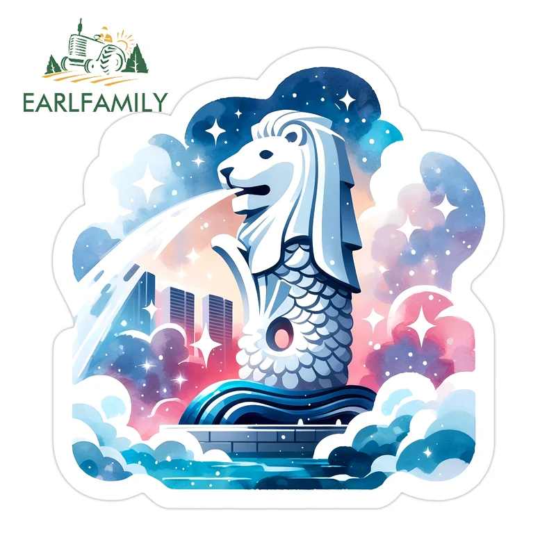 

EARLFAMILY Shining Singapore Lion Car Stickers Creative Fishing Tackle Box Decal Practical Waterproof PVC Vehicle Accessories