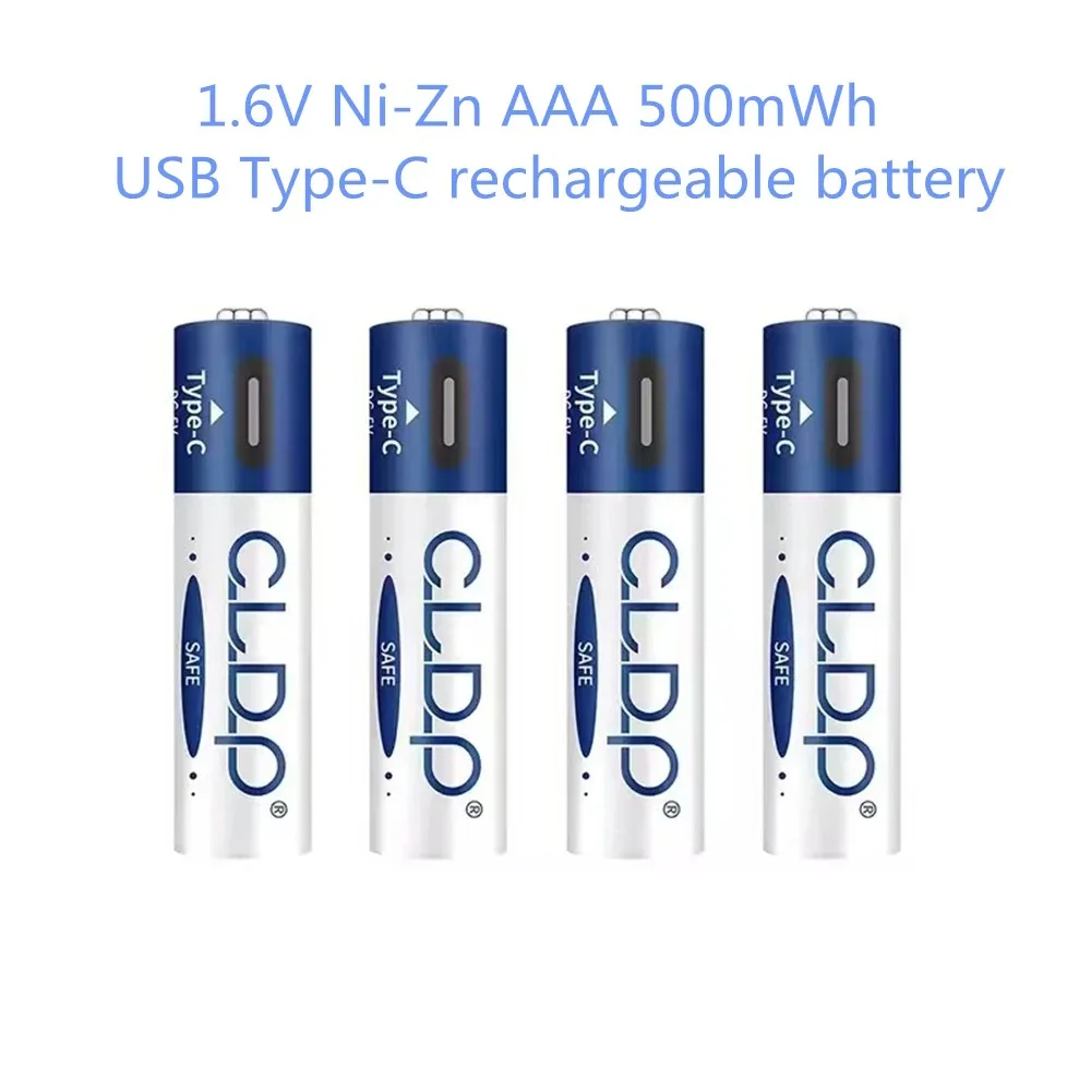 2PCS NI-ZN 1.6V AAA battery 500mWh Type-C USB AAA rechargeable battery is suitable for remote-controlled car model aircraft toys