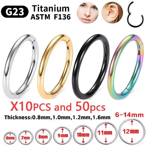 10/50Pcs Wholesale Hoop Earring G23 Titanium Nose Ring For Women Piercing Jewelry Lip Ear Ring Hoop Mixed Color Body Clips Hinge