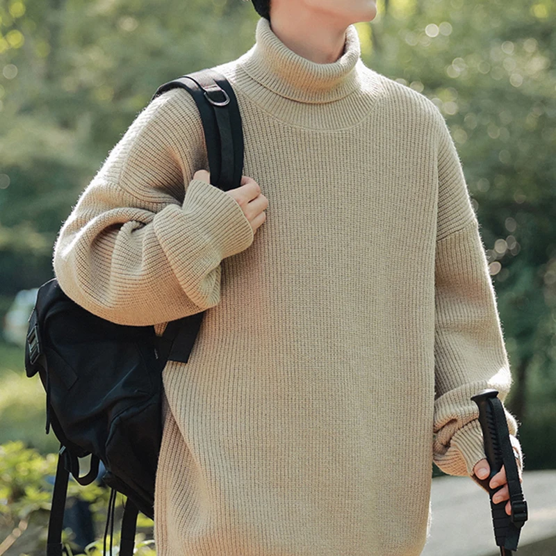 

Autumn New Men's High Neck Sweater Solid Color Knitted Pullover Warm Casual Turtleneck Sweatwear Woolen Mens Winter Outdoor Tops