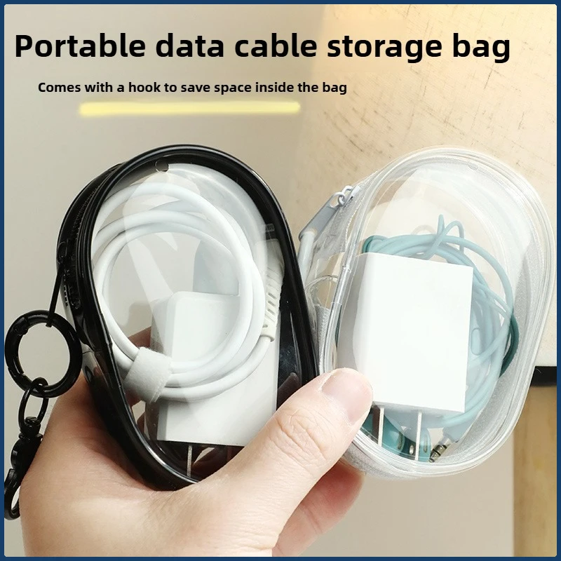 

Portable Mini Transparent Storage Bag with Zipper, Multifunctional Headphone and Charger Case, Travel Accessories with Keychain