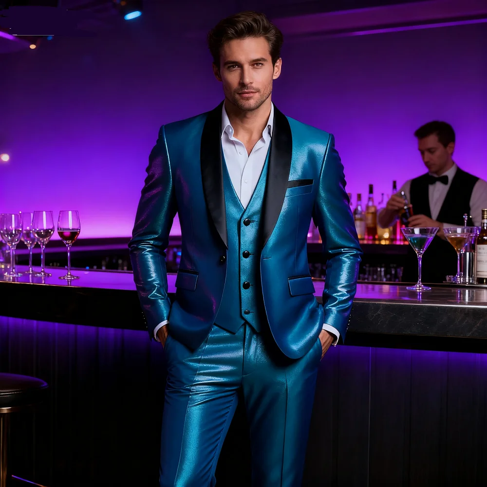 

Men's Black White Slim Fit Three Piece Suit Set Large Size Autumn Wedding Party Blazer Coat Pants Vest Fashion Male Outfit