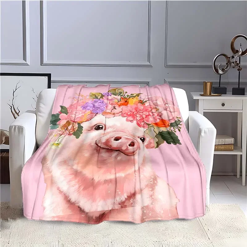 Cute Pig Animal Pattern Flannel Throw Blanket Beautiful Soft Warm Lightweight for Bedroom Sofa Bed Decor Kids Teens Picnic Gifts