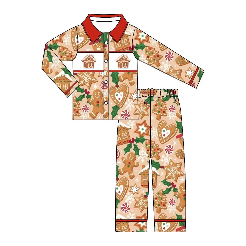 

New Christmas boutique children's suit pajamas candy tree print long sleeve lace milk silk girls and boys pajamas set