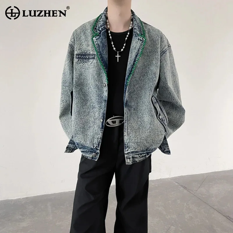 

Куртка LUZHEN: Модная винтажная джинсовая куртка в корейском стиле, повседневная, свободного кроя, для мужчин, осень 2025, новинка, оригинальная, JY6061