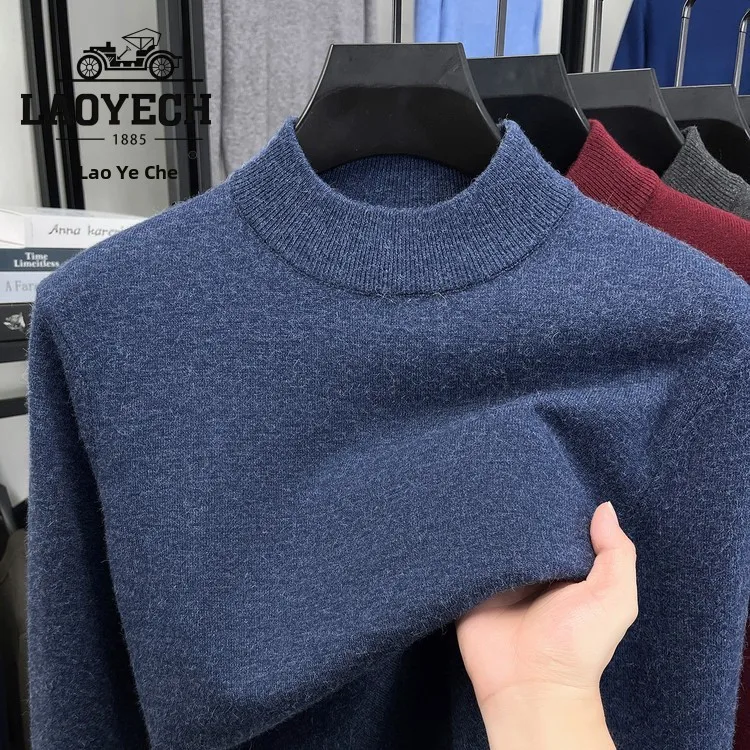 

Thiened шерстяной вязаный свитер с высоким воротником, мужской молодежный теплый повседневный однотонный внутренний слой, базовый слой, осенний W...