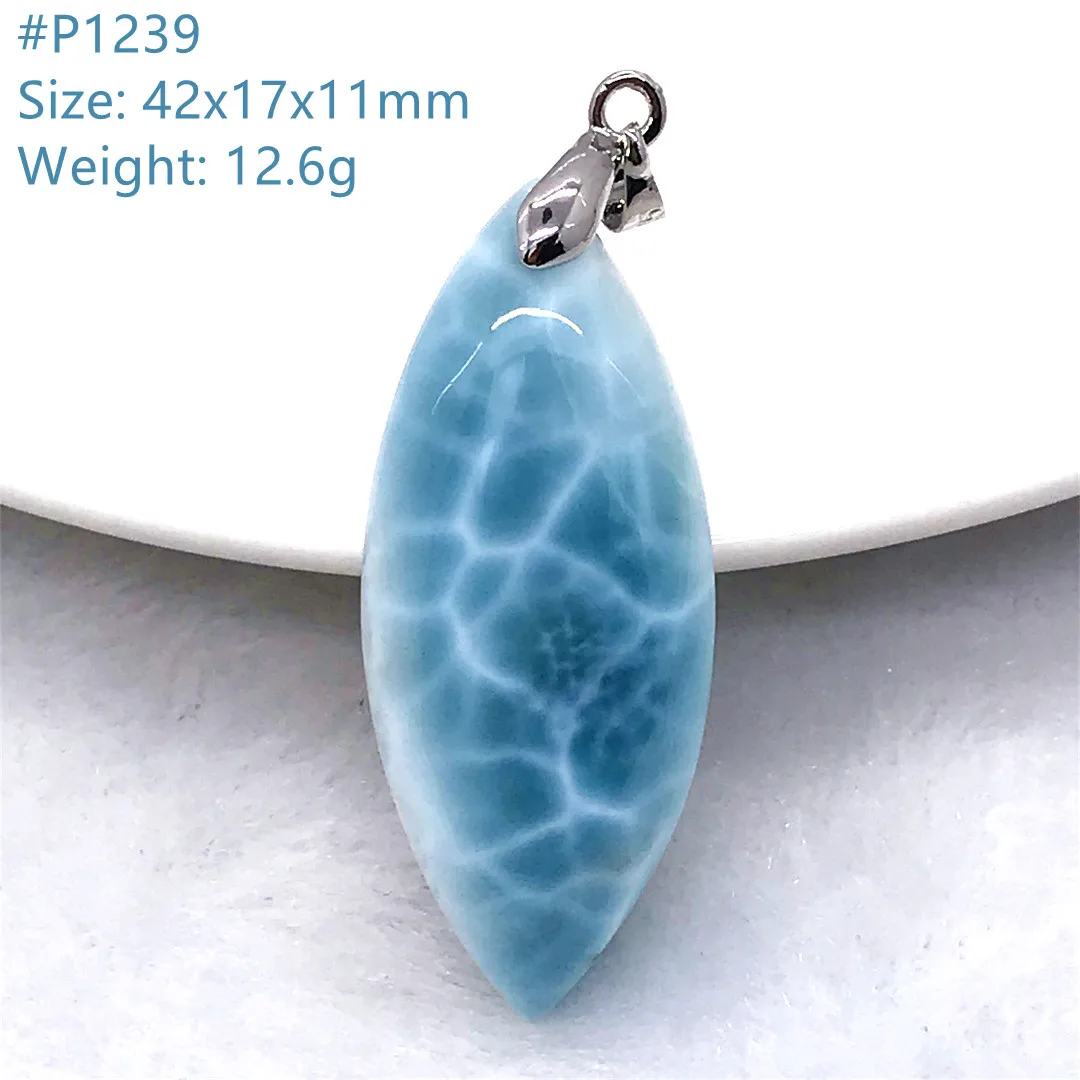 

Natural Blue Larimar Stone Pendant Jewelry For Women Men Silver Healing Gift Crystal Beads Dominica Water Pattern Gemstone AAAAA