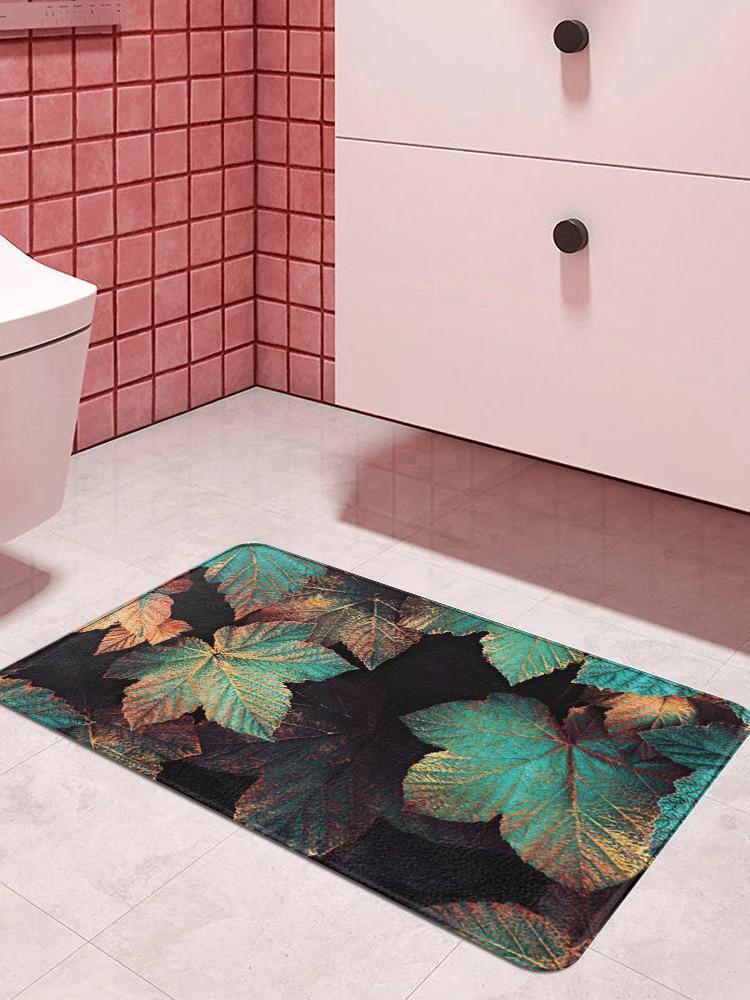 Tropical Green Leaf Bath Mat Bathroom anti slip Bath Rugs Carpet Green Leaves Flowers Home Decor Doormat Soft Entry Door Mat