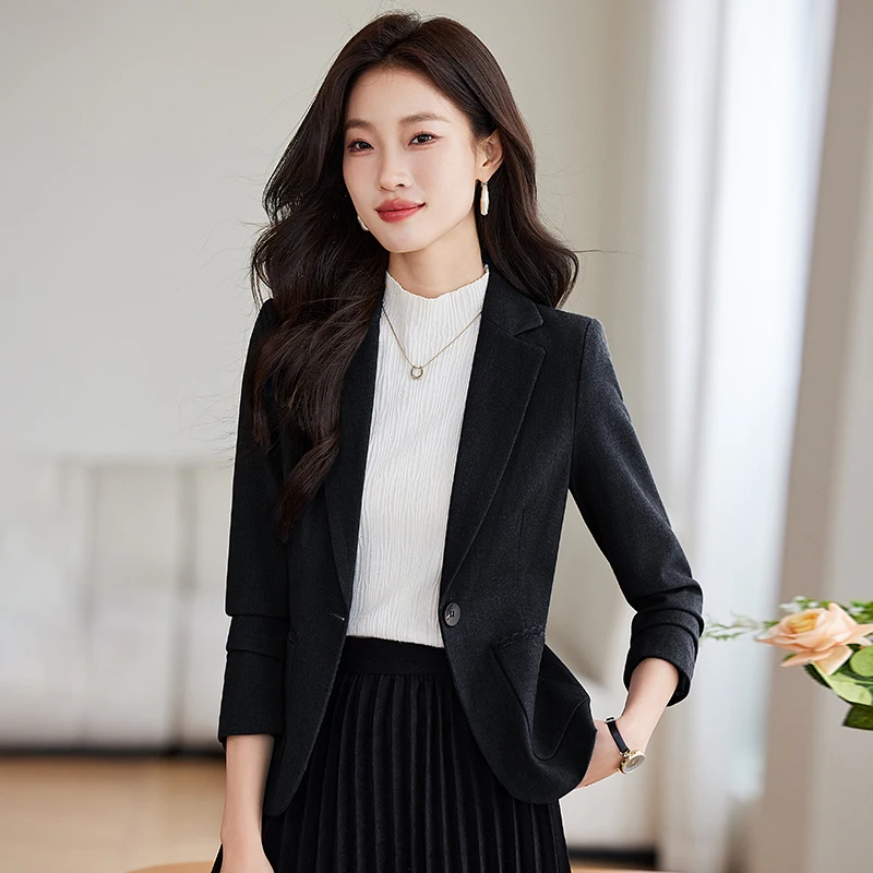 ZJYT Elegant Chic One Button Blazer Feminino Autumn Women Coat Jacket Outerwears Veste Femme Plus Size Casaco Korean Style 2024