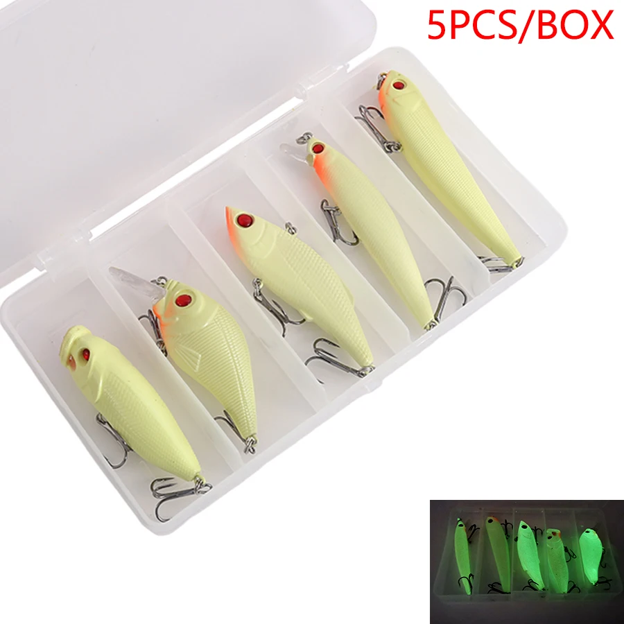5 قطعة/صندوق ليلة الطعم الثابت عدة الاصطناعي Wobblers ل بايك التصيد الأسماك مضيئة أسماك بوبر كرنك قلم رصاص Vib الصيد السحر مجموعة