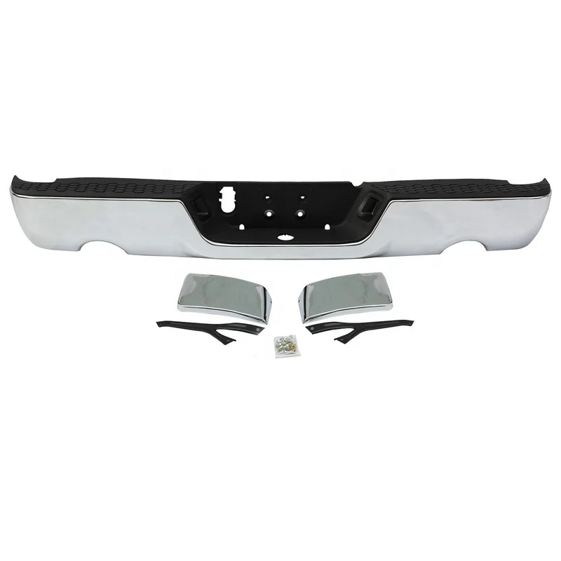 Cutting Style Chrome Rear Bumper Assembly W/ Exhaust Holes W/O Sensor For 2009-2018 Dodge RAM 1500