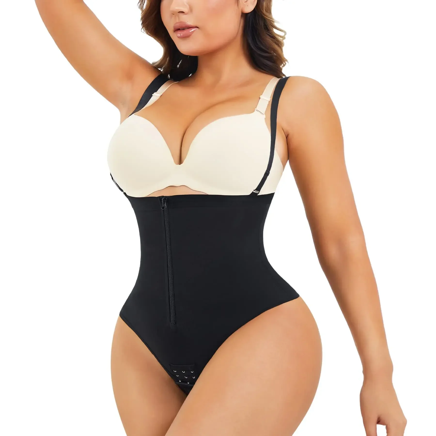 

Seamless Tummy Control Shapewear with Zipper High-Waist Body Shaper Open Crotch Hip Lift Bodysuit for Women