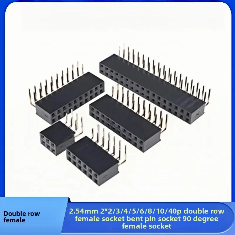 10Pcs 2.54mm Pitch Right Angle Plug Double Row Female 2X2P/3/4/5/6/8/10/16/20/25/30/40Pin Double Row Female PCB Connector Socket